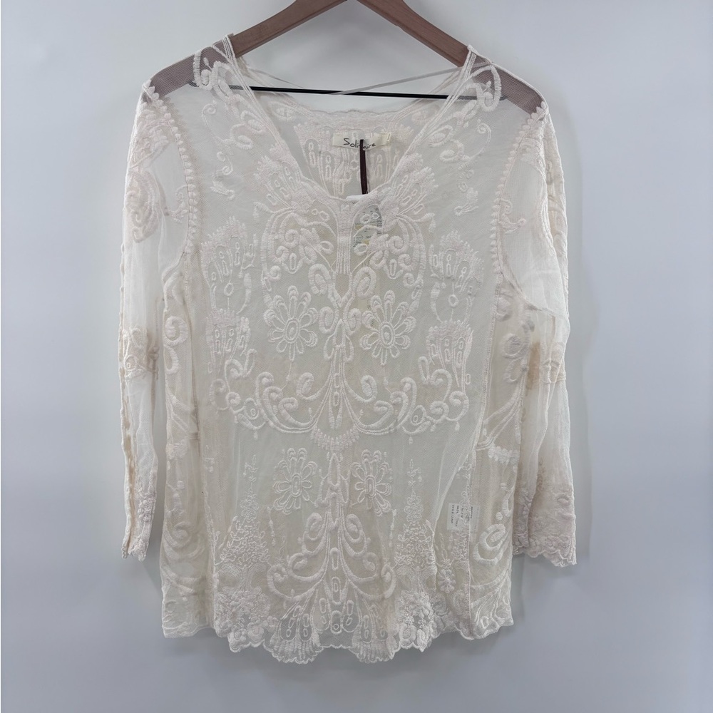 Solitaire NWT Lace Embroidered Blouse - Cream Size Large